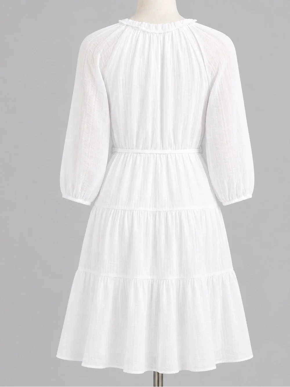 Calvin Klein White Tiered Tie Split V-Neck Midi Dress with Tie Waist - Picture 4 of 9